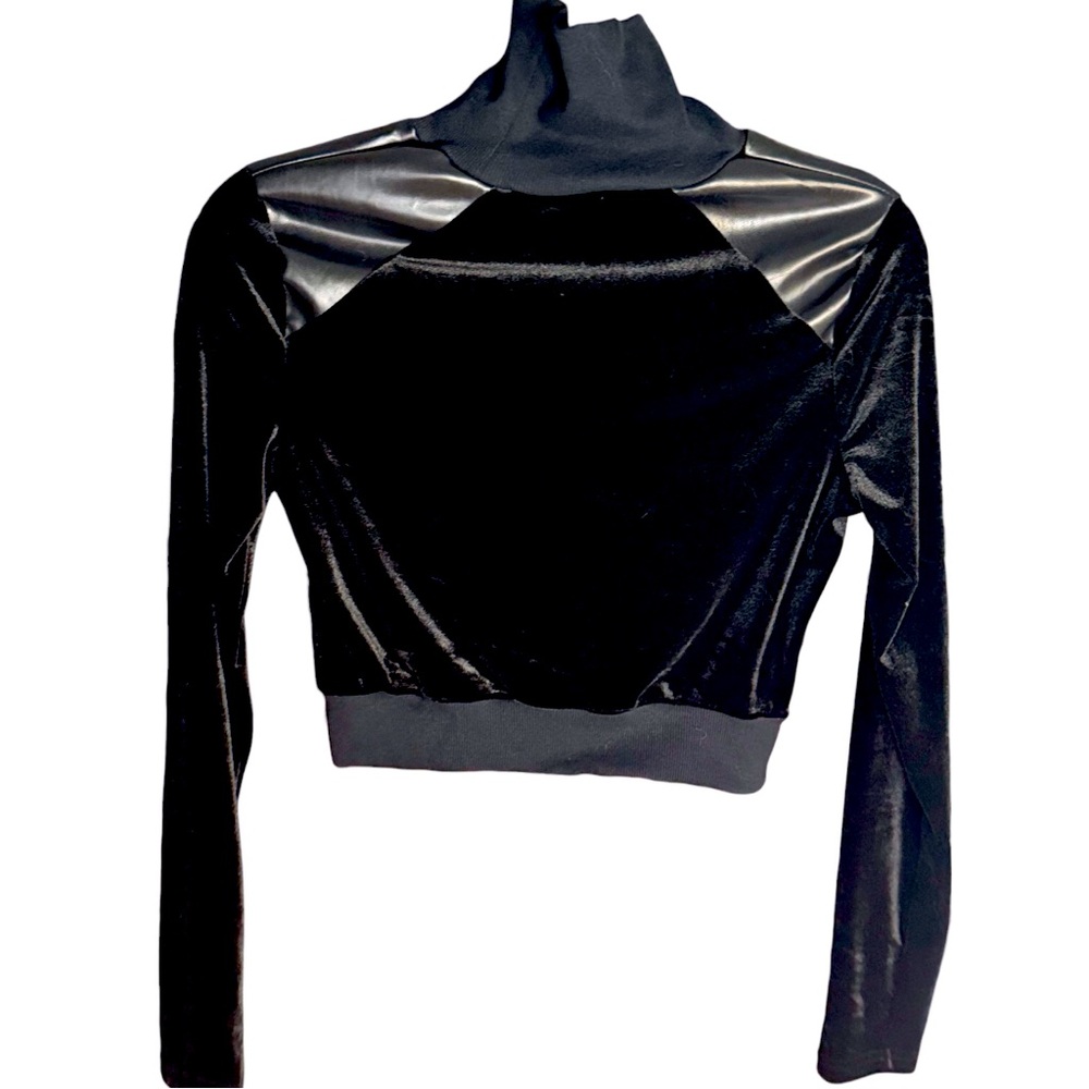 NWOT velveteen vegan leather turtleneck cropped top